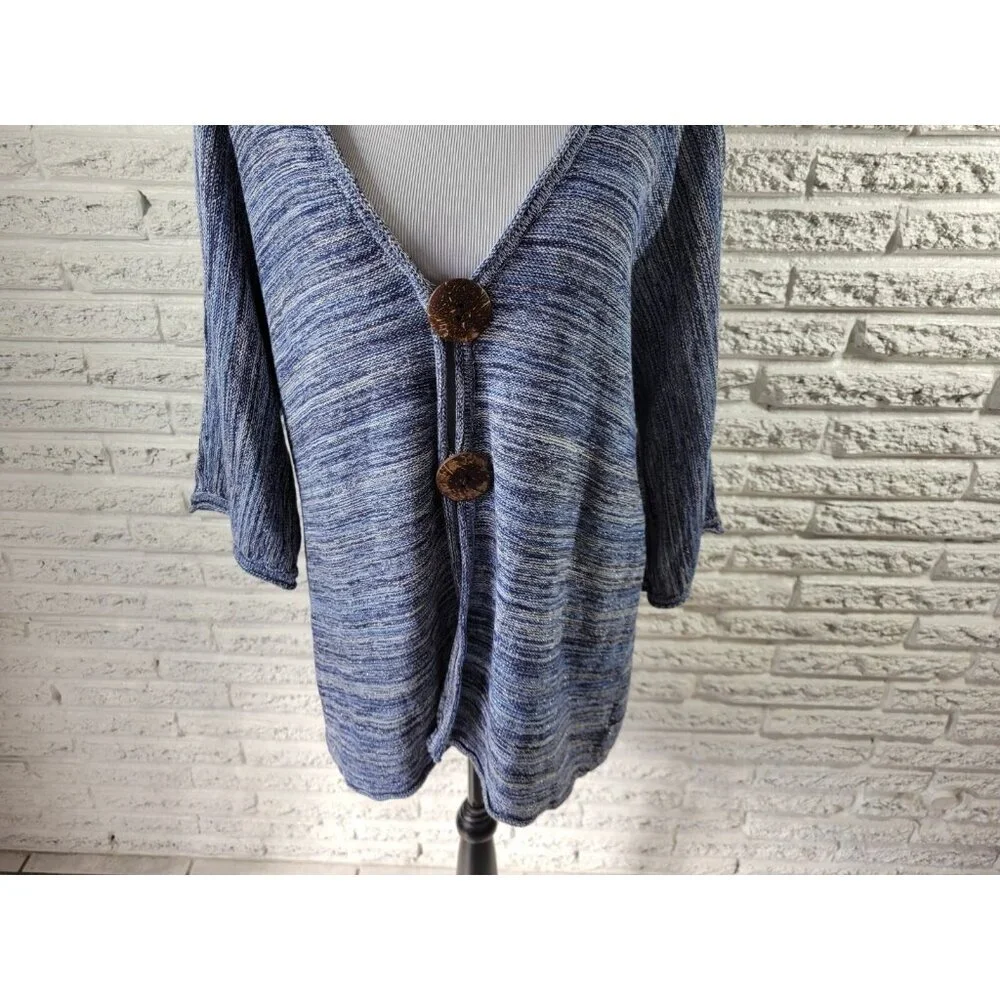 JM Collection 2X Blue Metallic Cardigan Sweater Knit Large Button Blouse BLU117